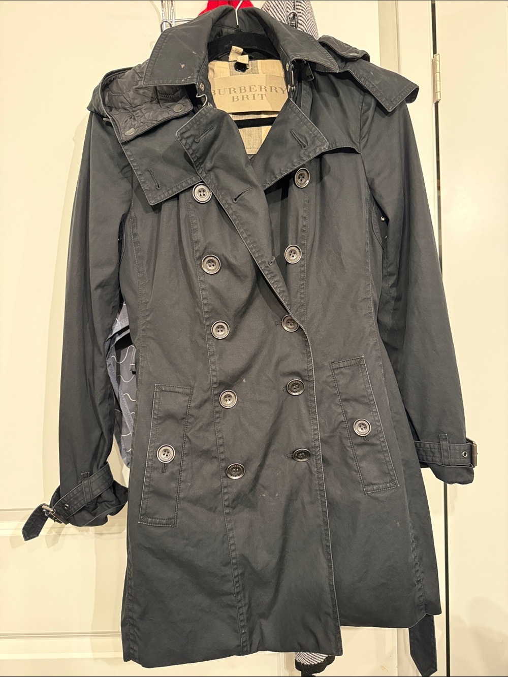 Burberry Women's Black Double-Breasted Trench Coat Vintage
